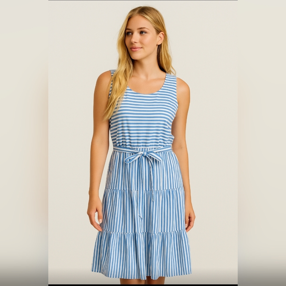 Kim Rogers size M striped summer dress sleeveless Ruffled skirt *